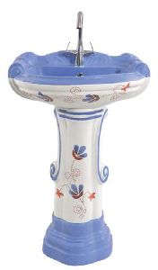 Vitrosa Alpine Blue Big Sterling Pedestal Wash Basin Set