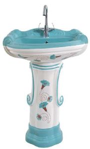 Vitrosa Aqua Green Big Sterling Pedestal Wash Basin Set