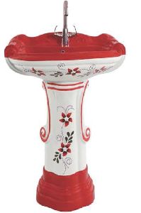 Vitrosa Blood Red Big Sterling Pedestal Wash Basin Set