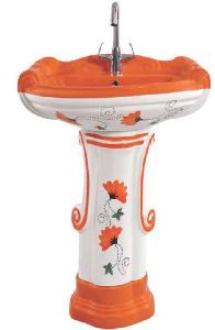 Vitrosa Orange Big Sterling Pedestal Wash Basin Set