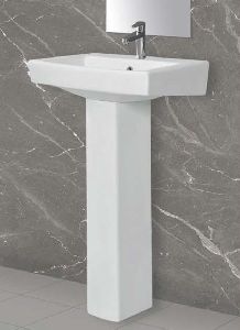 White Square Pedestal Wash Basin Set