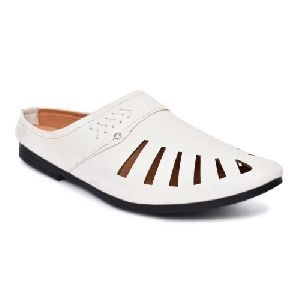 Mens White Leather Slippers