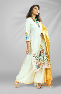 Off White Ethnic Palazzo Suit