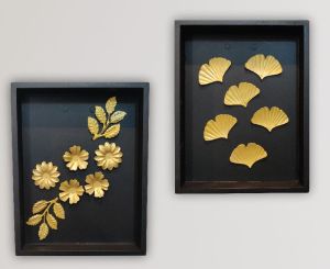 Wood Frame Leaf & Flower Wall Art (Pack of 2) for Home Decoration Living Room, Bed Room and Office