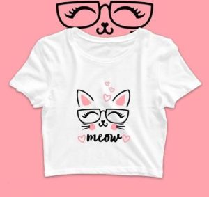 Cat Meow Print Women Crop T-Shirts