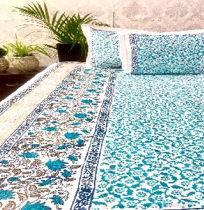 DKWTLBLU123 Hand Block Printed Cotton Double Bedsheet