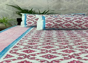 DKWTPNK155 Hand Block Printed Cotton Double Bedsheet