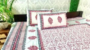 DKWTRDBLK210 Hand Block Printed Cotton Double Bedsheet