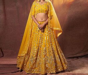 Yellow Mirror Work Designer Lehenga