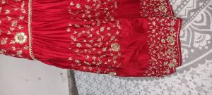 Red Silk lehenga with Zari and Dabka Work