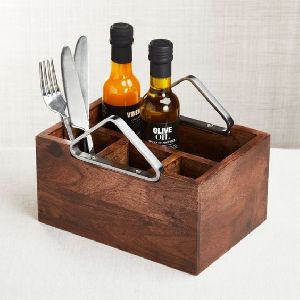 Wooden Cutlery Holder With Handle