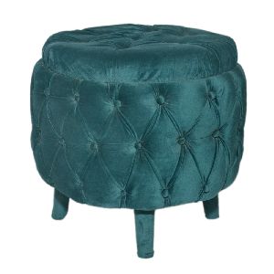 18x18 Inch Circular Wooden Pouffe Stool