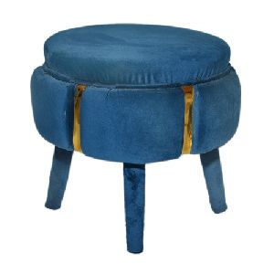 16x16 Inch Circular Wooden Pouffe Stool