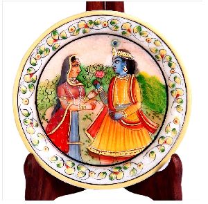 Decorative Marble Plate with Radha Krishna Figure