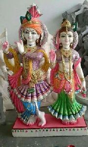 Multicolor Marble Radha Krishna Statue