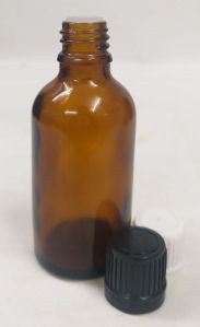 50 ml Amber Glossy Glass Bottle with Nozzle plug + Euro Cap