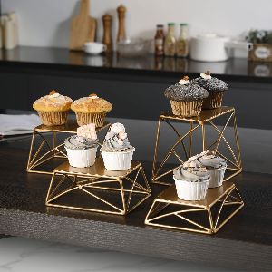 Modern Brass Metal Buffet Table Food Riser Dessert Display Stands, Nesting Set of 4