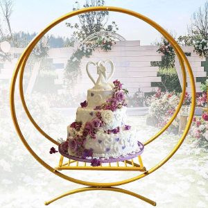 Round Wedding Cake Stand for Ceremony, Metal Circle Flower Hoop Arch Dessert Cupcake Display Stand