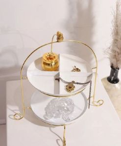 White and Gold Metal 2-Tier Cake Stand Snack Platter for Home Decor