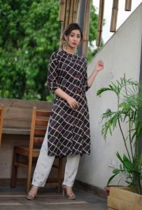 Rayon Coffee Kurti With Straight Pant