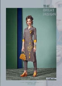 Rayon Grey Knee Length Kurti