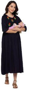 women rayon navy blue maternity nursing dress