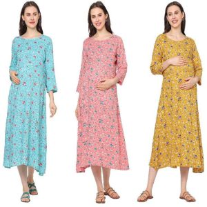 women rayon printed knee length nursing dress