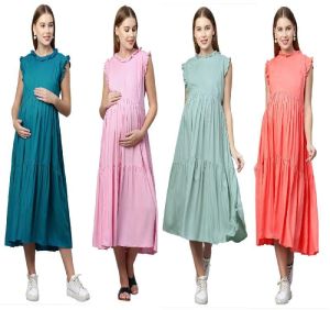 women rayon solid maternity dresses