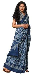 Blue Jaipuri Hand Block Print Beautiful Design Pure Cotton Mulmul Printed Sarees