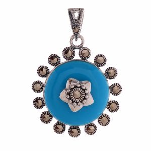 Marcasite Blue Round Pendant