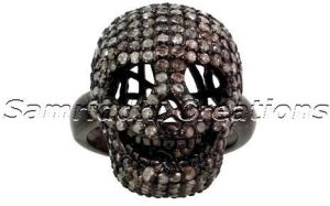 Diamond Skull Silver Ring