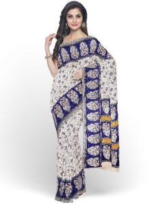 Blue Crepe Jacquard Saree