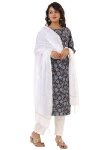 Ladies Grey Kurta Pant Set with Dupatta