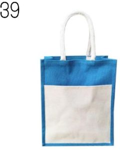 Jute Tote Bag with Canvas Pocket