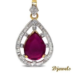 Women diamond ruby drop shape Baguette pendant