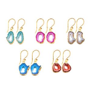 Agate Slice Gold Electroplated Earring