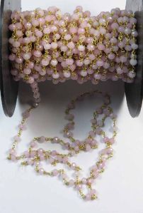 Pink Opel Jade 3 MM Beaded Wire Wrapped Rosary Style Chain