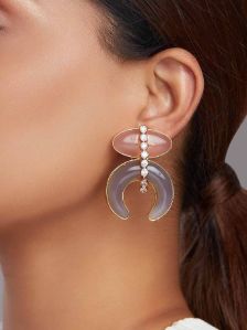 Rose Quartz Drop Earrings With Agate