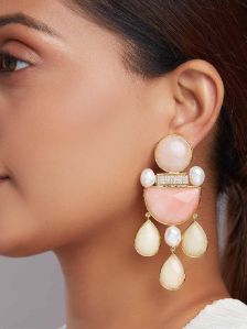 Rose Quartz Drop Earrings With Fresh Water Pearls