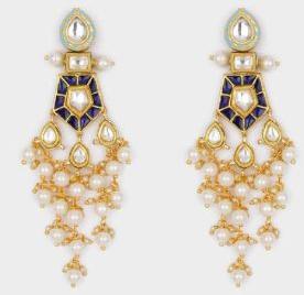 White and Blue Gold Tone Kundan Earrings