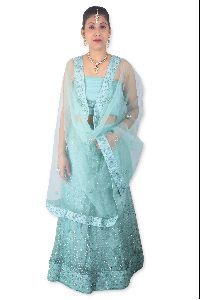 Turquoise Blue Net Lehenga