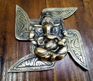 Swastik Ganesha wall hanging brass 8dol