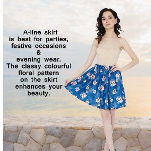 unique women blue rose color a line flower skirt short
