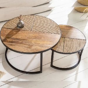 STELLA PREMIUM MANGO ROUND WOOD TABLE SET OF 2