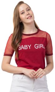 Ladies Regular Maroon Baby Girl Printed Crop Top