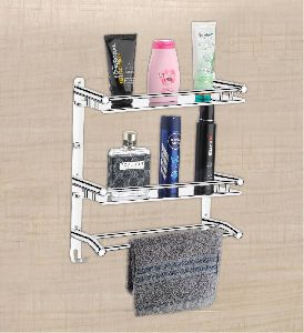 Double Layer Bathroom Shelf with Towel Rod
