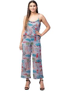 Women Girls Tie-up Shoulder Straps Printed Georgette Flared Jumpsuit