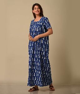 Autumn Leaves On Royal Blue Nighty Gown