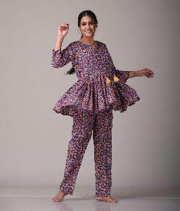 Mocha & Rustic Block Printed Cotton Loungewear Set