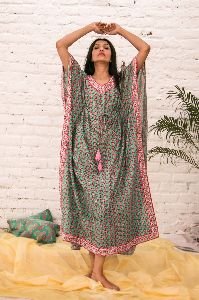 Motif Print Floor Length Nighty Kaftan